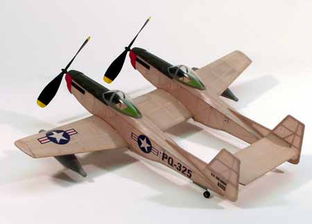 Dumas Wooden Planes 17-1/2" Wingspan F82 Twin Mustang Rubber Pwd Aircraft Laser Cut Wooden Kit