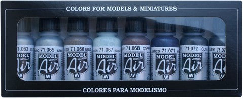 Vallejo Acrylic 17ml  Bottle Metallics Model Air Paint Set (8 Colors)