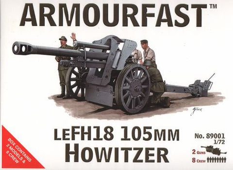 Armourfast Military 1/72 LeFH18 105mm Howitzer Gun (2) & Crew (8) Kit