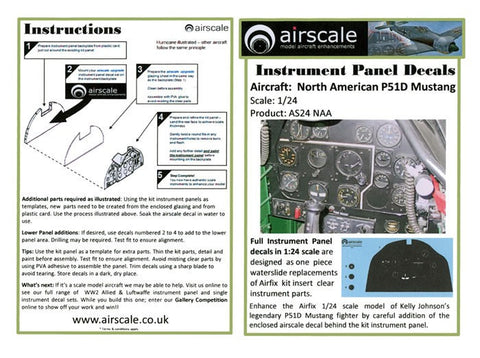 Airscale Details 1/24 NA P51D Mustang Instrument Panel (Decal)