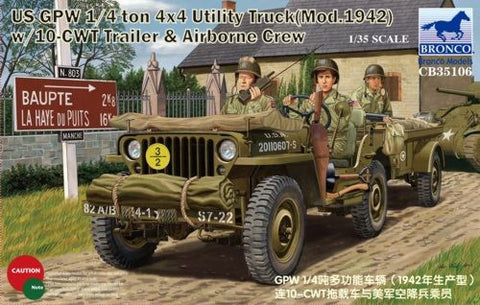 Bronco Military 1/35 US GPW 1/4-Ton 4x4 Mod 1942 Utility Truck w/10CWT Trailer & Airborne Crew Kit