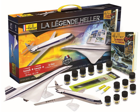 Heller Aircraft 1/100 Caravelle & Concorde Air France Airliners w/Paint, Glue & Heller History Book-French (60th Anniversary Ltd Re-Edition Kit