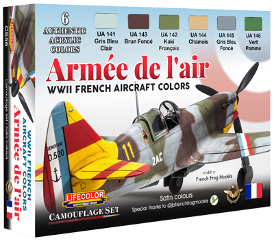 Lifecolor Acrylic French WWII Aircraft Camouflage Acrylic Set (6 22ml Bottles)
