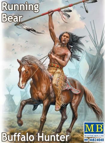 Master Box 1/24 Running Bear Buffalo Hunter Indian Holding Spear Riding Horse Kit