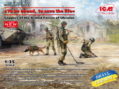 ICM Military 1/35 Brave Ukraine: Sappers (Minesweepers) of the Armed Forces of Ukraine (3) w/Dog & Equipment Kit