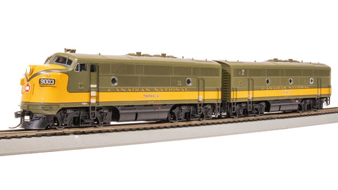 BROADWAY lIMITED iMPORTS ho EMD F3 A/B, CN 9003/9004, Olive Green & Imitation Gold, A-unit Paragon4 Sound/DC/DCC, Unpowered B-unit