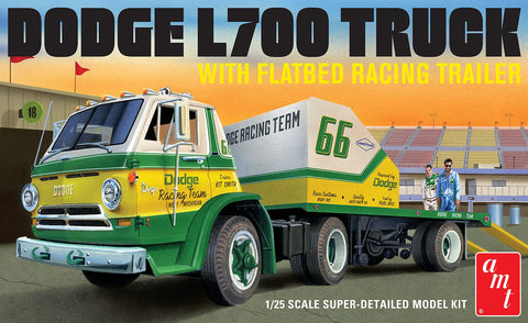 AMT Model Cars 1/25 1966 Dodge L700 Truck w/Flatbed Racing Trailer Kit