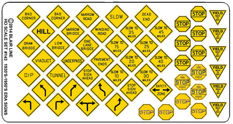 Blair Line HO Highway Signs - Vintage Warning/Stop 1930s-1950s (Black, Yellow)