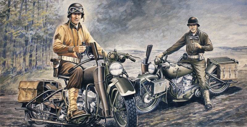 Italeri Military 1/35 WWII US Soldiers on Motorcycles (2) D-Day Kit