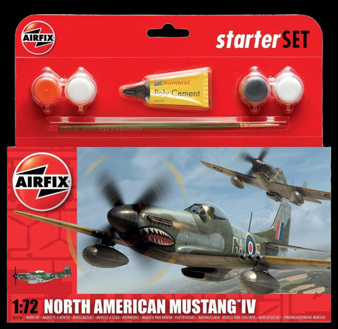 Airfix Aircraft 1/72 P51D Mustang Fighter Small Starter Set w/Paint & Glue Kit