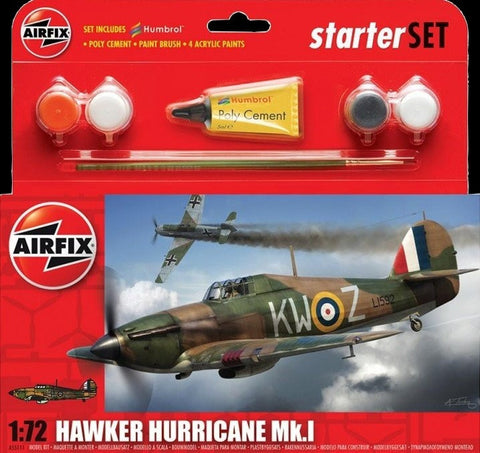 Airfix Aircraft 1/72 Hawker Hurricane Mk I Fighter Small Starter Set w/Paint & Glue Kit