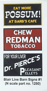 Blair Line N Barn Sign Decals - Set #1 - Eat More Possum, Chew Redman, Dr. Pierce