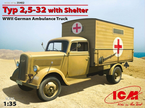 ICM Military Models 1/35 WWII German Type 2,5-32 Ambulance Truck w/Shelter Kit