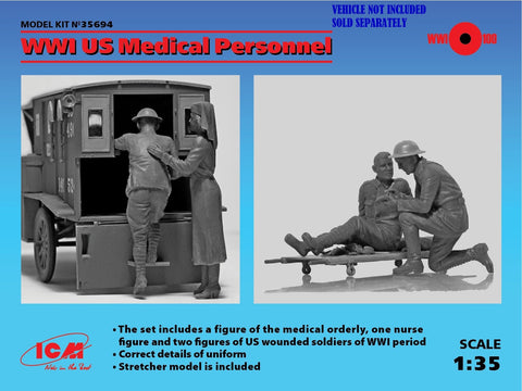 ICM Military Models 1/35 WWI US Medical Personnel (4) (New Tool) Kit