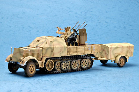 Trumpeter Military Models 1/35 German SdKfz 7/1 Halftrack Late Version w/2cm Flak 38 Gun & Supply Trailer Kit