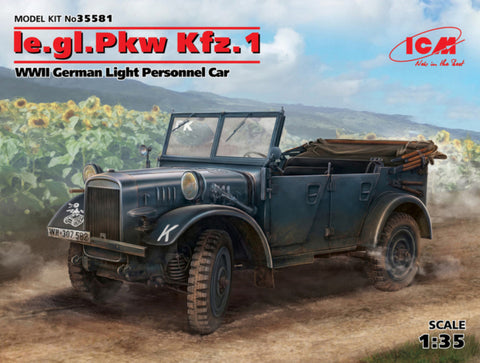 ICM Military Models 1/35 WWII German le.gl.Pkw Kfz1 Light Personnel Car (New Tool) Kit
