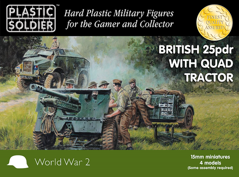 Plastic Soldier 15mm British 25-Pdr Gun, Morris Quad Tractor (4ea) & Crew (48)
