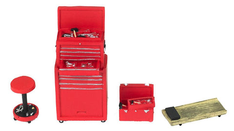 Motorhead 1/24 Tire Brigade™ Tool Set: Tool Chest, Box, Stool & Glider (Red)