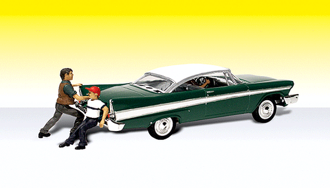 Woodland Scenics N Autoscene Shove It or Leave It 1950's Late Plymouth Car w/Figures