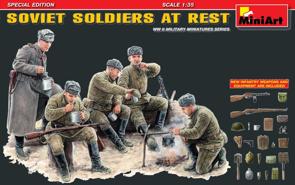 MiniArt Military Models 1/35 Soviet Soldiers at Rest w/Weapons & Equipment Special Edition Kit