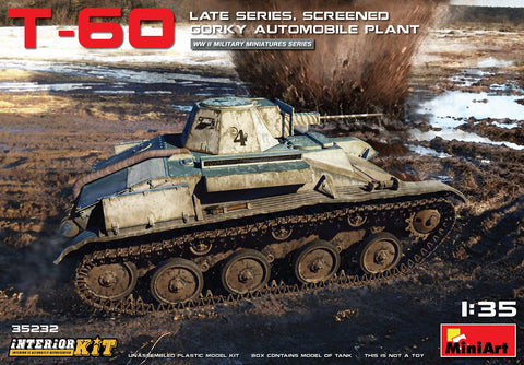 MiniArt Military 1/35 WWII T60 Late (Gorky Automobile Plant) Screened Light Tank w/Full Interior Kit