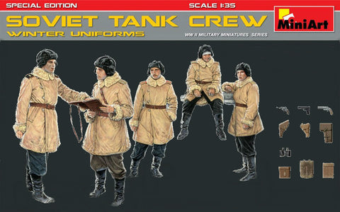 MiniArt Military 1/35 WWII Soviet Tank Crew Winter Uniforms (5) w/Weapons Special Edition Kit