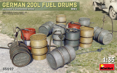 MiniArt Military 1/35 WWII German 200L Fuel Drum Set (12) Kit