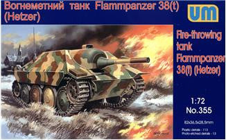 Unimodel Military 1/72 FlammPz 38(t) Hetzer WWII Flamethrower Tank Kit