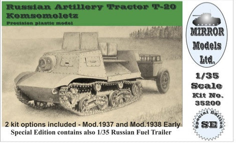 Mirror Models Military 1/35 Russian Artillery Tractor T20 Komsomoletz Early w/Fuel Trailer Kit