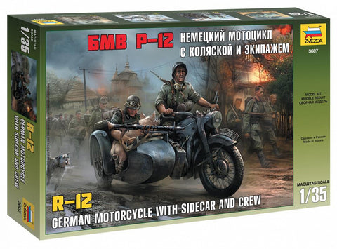 Zvezda Military 1/35 German R12 Motorcycle w/Sidecar & 3 Crew Kit