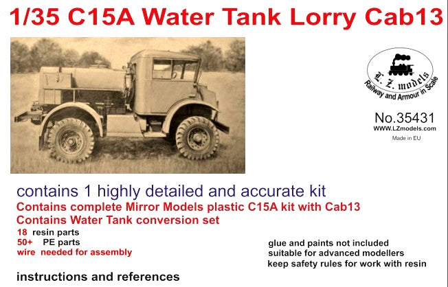 LZ Models 1/35 C15A Cab 13 Water Tank Lorry Truck Kit