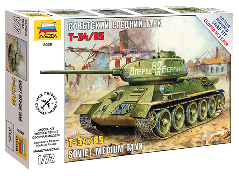 Zvezda Military 1/72 Soviet T34/85 Medium Tank Snap Kit