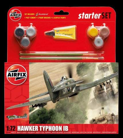 Airfix Aircraft 1/72 Hawker Typhoon IB Fighter Medium Starter Set w/Paint & Glue Kit