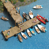 Busch HO Boat Rental Kit - Includes Office Building, Wharf, Boats & Accessories