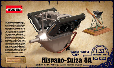 Roden Aircraft 1/32 Hispano Suiza 8A WWI 150hp Water-Cooled Aircraft Engine Kit