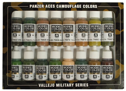 Vallejo Acrylic 17ml Bottle Camouflage Panzer Aces Paint Set (16 Colors)