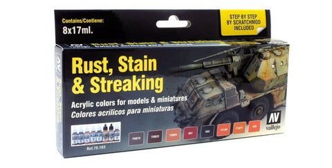 Vallejo Acrylic 17ml  Bottle Rust, Stain & Streaking Model Color Paint Set (8 Colors)