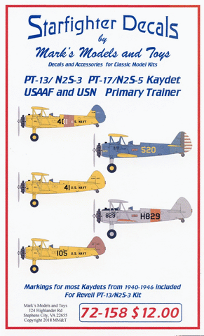 Starfighter Decals 1/72 PT13/N2S3 PT17/N2S5 Kaydet USAAF & USN Primary Trainer for RVL
