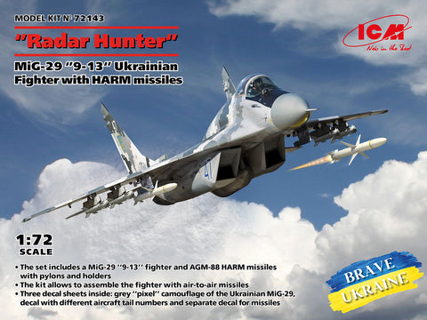 ICM Aircraft 1/72 MiG-29 “9-13” Ukrainian Fighter With HARM Missiles Kit