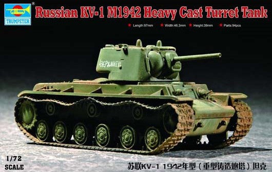Trumpeter Military Models 1/72 Russian KV1 Mod 1942 Tank (Heavy Cast Turret) Kit