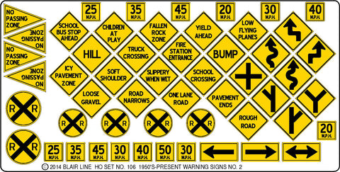 Blair Line HO Highway Signs - Warning #2 1948-Present (Black, Yellow)