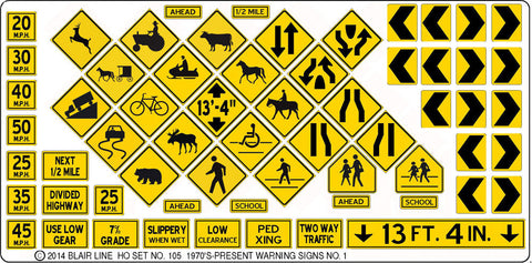 Blair Line HO Highway Signs - Warning #1 1971-Present (Black, Yellow)