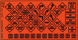 Blair Line HO Highway Signs -- Construction 1950s-Present (black, orange)