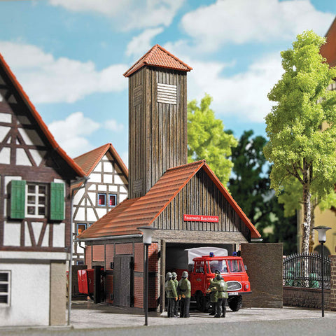 Busch HO Buschheide, Germany, Half-Timber Firehouse Laser-Cut Wood & Card Kit