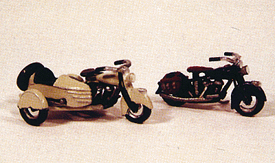 JL Innovative Design HO 1947 Motorcycles: 1 w/Saddle Bag & 1 w/Streamline Sidecar Metal Kit