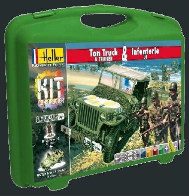 Heller Military 1/72 1/4-Ton Truck, Trailer & US Infantry w/Paint & Glue Kit