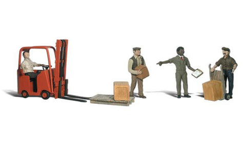 Woodland Scenics N Scenic Accents Workers (4) w/Forklift & Crates