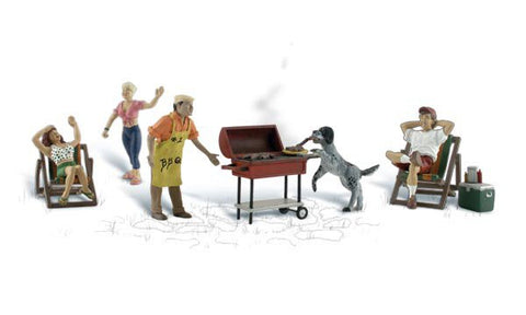 Woodland Scenics N Scenic Accents Backyard Barbeque (4 Figures, 2 Chairs, Grill, Cooler & Dog)