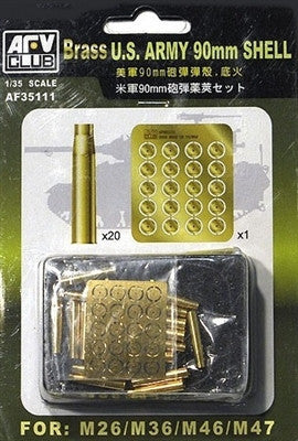 AFV Club Military 1/35 US Army 90mm Ammo Shells for M26/M36/M46/M47 (Brass)