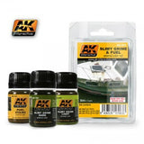 AK Interactive Slimy Grime & Fuel Stains Enamel Paint Set (25, 26, 27)